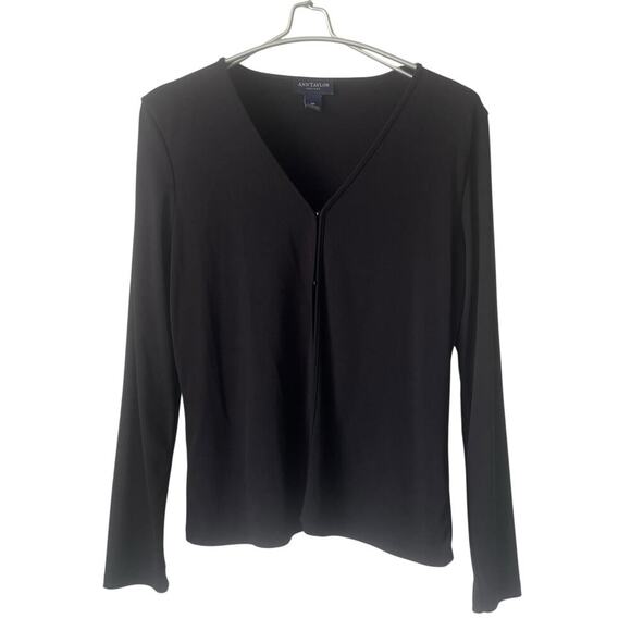 Ann Taylor Vintage Black Open Front Cardigan Blouse Size Medium Petite - Picture 1 of 7